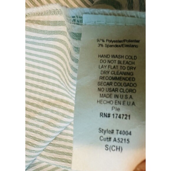 Carole Christian Seer Sucker Bow Front Puff Sleeve Green Boho Blouse Oversized S - Picture 8 of 11